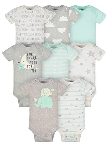 Gerber Baby 8-Pack Short Sleeve Onesies Bodysuits, Elephants, 3-6 Months - Image 1