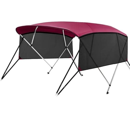KAKIT 3 4 Bow Bimini Tops with Mesh Sidewalls Support Poles for Boats Marine Grade Canvas Top Includes 2 Straps Storage Boot 1 Inch Aluminum Frame - Image 1