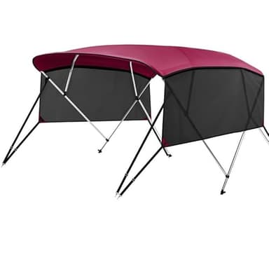 KAKIT 3 4 Bow Bimini Tops with Mesh Sidewalls Support Poles for Boats Marine Grade Canvas Top Includes 2 Straps Storage Boot 1 Inch Aluminum Frame - Image 1