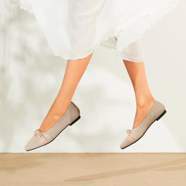 TINGRISE Women's Flats Shoes Comfortable Dressy Pointed Toe Knit Washable Ballet Flat Beige US8 - Image 6