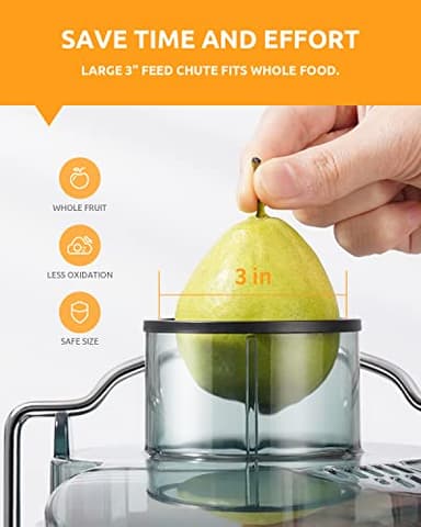 GDOR 800W Juicer Machine, 3” Wide Feed Chute, Dual-Speed Centrifugal Juicer for Fruits & Vegetables, Anti-Drip Function, BPA-Free, Easy to Clean with Brush, White - Image 3