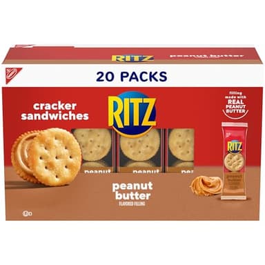 RITZ Peanut Butter Sandwich Crackers, Lunch Snacks, 20 Snack Packs (6 Crackers Per Pack) - Image 1