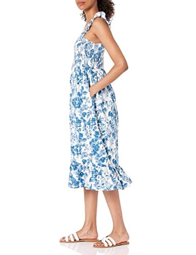 The Drop Women's Kimi Ruffled Shoulder Smocked Midi Dress, Blue Floral, XS - Image 3