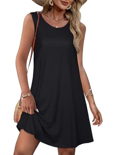 Womens Casual Tank Dresses for Summer Flowy Plus Sleeveless Mini Pocket Sun Dress(Solid Black,3XL) - Image 1