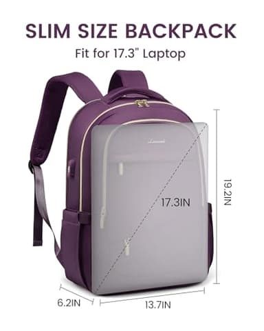 LOVEVOOK Laptop Backpack for Women, 17 Inch Slim Computer Bag with Separate Computer Compartment for Work Travel Business - Image 3