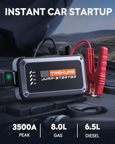 TREKURE Portable Car Battery Jump Starter 3500A 16800mAh Jump Box, Car Battery Jumper Starter Portable Jumper Cables for car(8.0L Gas/6.5L Diesel), Fast Charge, Lights, Compact - Image 2