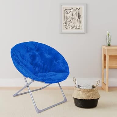 Amazon Basics Faux Fur Saucer Shaped Chair with Foldable Metal Frame, Blue, 32.3"D x 27.2"W x 32.3"H - Image 2