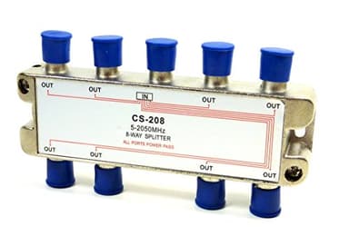 Philmore 2GHZ High "Q" 8-Way Low Loss Coaxial Satellite TV Signal Splitter With Weather Caps, Commercial Grade; CS208 - Image 1