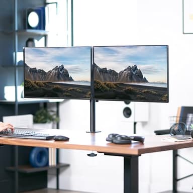 VIVO Dual Monitor Desk Mount, Holds 2 Computer Screens up to 30 inches and 22lbs Each, Heavy Duty Fully Adjustable Steel Stand with C-Clamp and Grommet, Black, STAND-V002 - Image 2