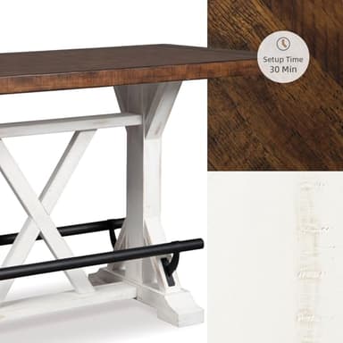 Signature Design by Ashley Valebeck Rustic Farmhouse 36" Counter Height Dining Table, Brown & White - Image 9