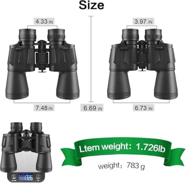 RONHAN Binoculars for Adults High Powered, Military HD Professional/Daily Waterproof 20x50 Binoculars for Bird Watching Travel Hunting Football Games Stargazing with Carrying Case & Strap - Image 8
