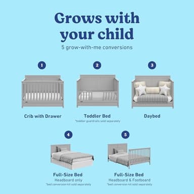 Graco Hadley 5-in-1 Convertible Crib with Drawer (Pebble Gray) – GREENGUARD Gold Certified, Crib with Drawer Combo, Full-Size Nursery Storage Drawer, Converts to Toddler Bed, Daybed - Image 5