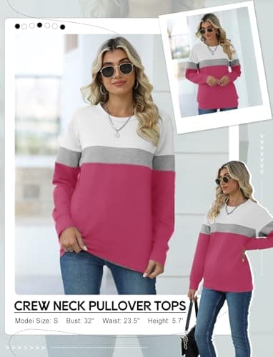 TICTICMIMI Women's Casual Long Sleeve Color Block/Solid Tops Crewneck Sweatshirts Cute Loose Fit Pullover with Pockets - Image 4