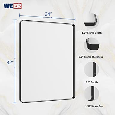 WEER Black Bathroom Mirror 24X32 Inch, Rectangular Black Metal Frame Mirror, Matte Black Bathroom Vanity Mirror with Tempered Glass, Rounded Corner, Anti-Rust (Horizontal/Vertical) - Image 6