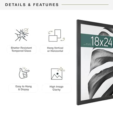 MCS Studio Gallery 18x24 Poster Frame Black Woodgrain, Vertical & Horizontal Wall Hanging Large Picture Frame for Photos, Posters & Art Prints (1-Pack) - Image 6