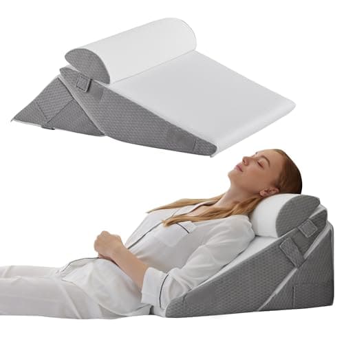 Bedluxe Wedge Pillow Headboard, 3PCS Orthopedic Bed Wedge Pillows Set for After Surgery, Adjustable Pillow Wedge for Acid Reflux&Back Pain Relief, Sleeping, Back Pillow for Bed Sitting Up, White/Grey - Image 1