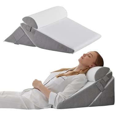 Bedluxe Wedge Pillow Headboard, 3PCS Orthopedic Bed Wedge Pillows Set for After Surgery, Adjustable Pillow Wedge for Acid Reflux&Back Pain Relief, Sleeping, Back Pillow for Bed Sitting Up, White/Grey - Image 1