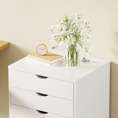 Sweetcrispy 7 Drawer Chest Mobile Storage Cabinets Wooden Dresser with Wheels Room Organization Furniture for Office, Classic White Wood - Image 7