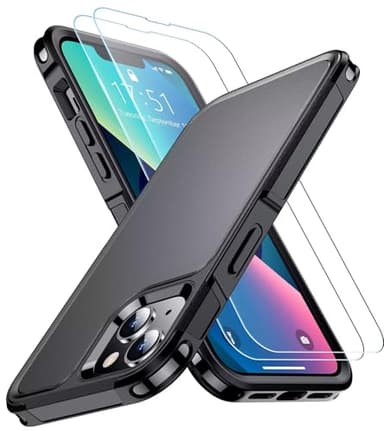 SPIDERCASE Designed for iPhone 13 Case, [10 FT Military Grade Drop Protection] [with 2 pcs Tempered Glass Screen Protector] Case for iPhone 13 6.1 inch (Black) - Image 1