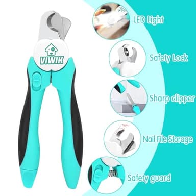 VIWIK 2 in 1 Dog Nail Trimmers with LED Light for Bloodline, Dog Comb, Dog Nail Clippers with Quick Sensor & Safety Guard to Avoid Overcutting, Cat Puppy Claw Clipper for Grooming with Nail File Blue - Image 3