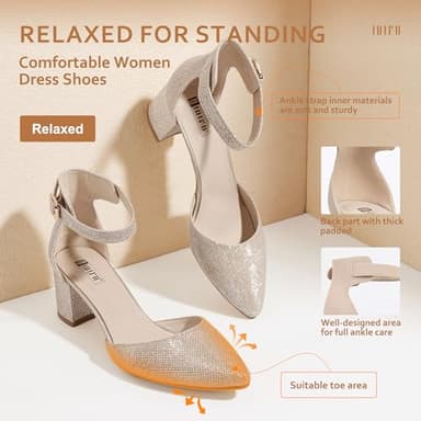 IDIFU Women's IN2 Pedazo Dress Shoes Low Block Heels Comfortable Chunky Closed Toe Ankle Strap Wedding Pumps(Gold Glitter, 7 B(M) US) - Image 4
