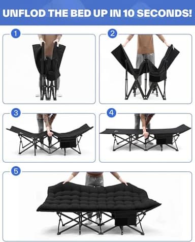 Sportneer Camping Cots for Adults: 1200D Double Layer Oxford Camping Cot with 2 Side Pockets - Heavy-Duty Comfort Cot Bed for Camping Travel Tent Day Outdoor & Home Guest, Ease of Setup - Image 4