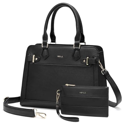 Keyli 2pcs Purses and Handbags for Women, Trendy Tote Shoulder Bag Top Handle Satchel Purse Waterproof Leather Crossbody Designer Bags with Pockets Black - Image 1