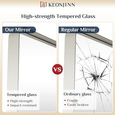 Keonjinn Brushed Nickel Mirror 24” x 36” Silver Bathroom Mirror for Over Sink, Rounded Rectangle Farmhouse Vanity Mirror with Metal Frame, HD Tempered Glass Decorative Wall Mirror(Horizontal/Vertical) - Image 4