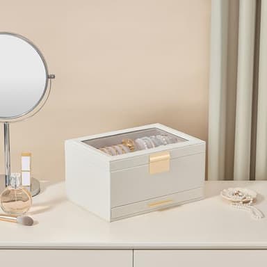 Lolalet Bracelet Holder Organizer with Clear Lid and Drawer, Bangle Storage Box Jewelry Display Holder for Watches, Jewellery Case for Women -White - Image 6