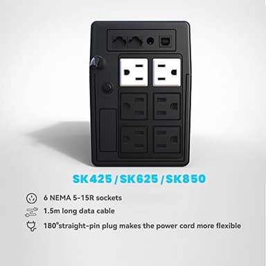 Ups Battery Backup and Surge Protector,Computer Uninterruptible Power Supply Units,Battery Backup Intelligent LCD,SKE Back UPS, Battery Backup for Computer 625VA/360W - Image 6
