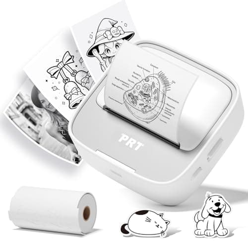 PRT Mini Sticker Printer, Portable Thermal Printer with 1 Roll Sticker Paper, Inkless Sticker Maker, Bluetooth Label Printer for Study Notes,Lists,Pictures,DIY Creations Small Printers for Home Use - Image 1