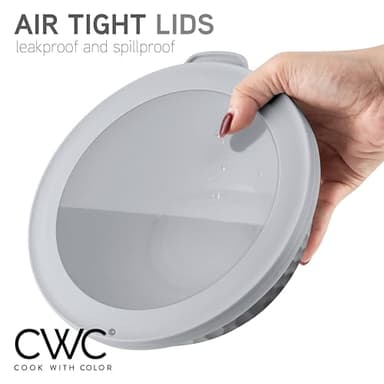 COOK WITH COLOR Mixing Bowls with Lids - 12 Piece Plastic Nesting Bowls Set includes 6 Prep Bowls and 6 Lids, Non Slip Bottom and Embossed Design - Microwave Safe (Grey) - Image 7