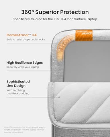 tomtoc 360° Protective Laptop Sleeve for 13.5-14.4 Inch Surface Laptop Studio/6/5/4/3, Surface Book, Water-Resistant Laptop Case for Acer Aspire/Swift 14, ASUS Vivobook/Zenbook 14, Jumper EZbook X3 - Image 4