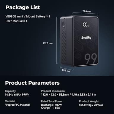 SMALLRIG V Mount Battery, 99Wh / 6800mAh 6-Port Portable Charger with 65W Output, 2.5H Full Charge, PD 3.0 Fast Charging, for Filmmakers, Cameras, Camcorders, Phones, Monitors, Video Lights - Image 9