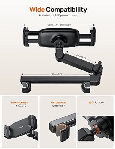 Aomiker iPad Holder Car Headrest - [Stretchable Arm] 2025 Adjustable Tablet Mount for Car Backseat, Travel Road Trip Essentials for Kids, for iPad Pro, Air, Mini, Samsung Tab, 4.7-11” Device - Black - Image 6