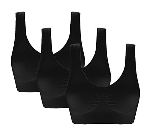 Vermilion Bird Women's 3 Pack Seamless Comfortable Sports Bra with Removable Pads Black XXL - Image 1
