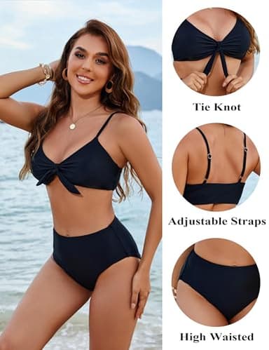 Blooming Jelly Womens High Waisted Bikini Set Tie Knot High Rise Two Piece Swimsuits Bathing Suits 2025 (Large, Black) - Image 4