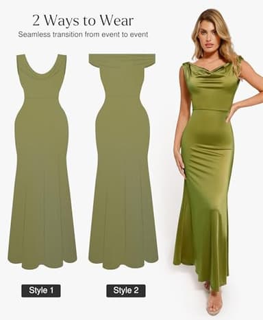 Popilush Women Shapewear Maxi Dress Sleeveless Long Formal Cocktail Party Elegant Bodycon Dresses Built-in Bra Green - Image 3