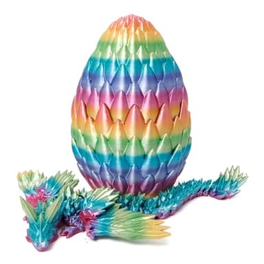 Flavery 3D Printed Dragon Egg, 9" Rainbow Flying Dragon in Colorful Eggs, Easter Basket Essentials,Fidget Toy for Birthday Gift, Flexible Desk Figure Decor, Easter Basket Stuffers (Rainbow) - Image 2