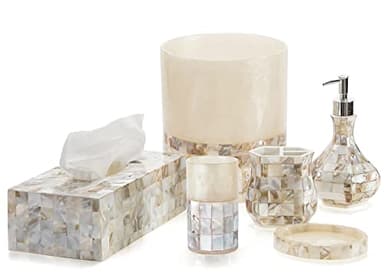 Milano Small Bathroom Trash Can 1.58 Gal / 6L - Decorative Bathroom Wastebasket with Beautiful Mother of Pearl Shells; Modern Round Waste Basket for Room, Bedroom or Living Room - Image 4