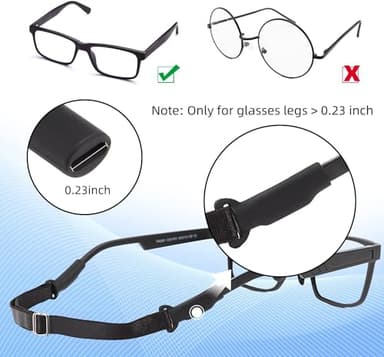 Adjustable Glasses Straps - 3 Pcs No Tail Adjustable Eyewear Retainer Glass Straps for Men, Women, Kids Eyelasses, Sunglasses,Black(7.5-13.5 inch) - Image 5