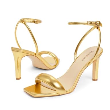 Modatope Gold Heels for Prom Womens Open Toe Strappy High Heels Ankle Strap Sandals for Party Size 10 - Image 3