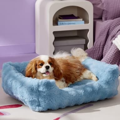 Lesure Fluffy Dog Beds for Medium Dogs - Rectangle Orthopedic Calming Pet Sofa,Plush Bubble Bolster Pet Bed with Removable Washable Cover and Nonskid Bottom,30x24x8inches,Blue - Image 1