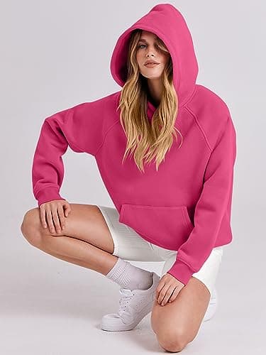 ANRABESS Women Hoodies Oversized Fleece Long Sleeve Comfy Casual Basic Pullover Sweatshirts 2025 Fall Outfits Sweater Hot Pink Medium - Image 7