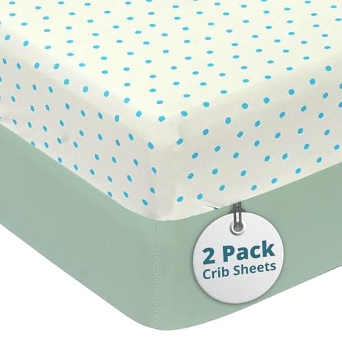 Little Peaches Baby Crib Sheets Neutral - Super Soft Toddler Bed Sheets for Standard Crib Mattress, Crib Sheets for Boys & Girls, Stretchy Knit Fitted Crib Sheet, 2 Pack - Polka Dot-Blue & Cool Blue - Image 1