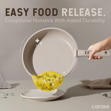 CAROTE 19pcs Pots and Pans Set Non Stick, Nonstick Cookware Set Detachable Handle, Induction Kitchen Cooking Sets with Removable Handle, RV Kitchen, Oven Safe, Taupe - Image 4