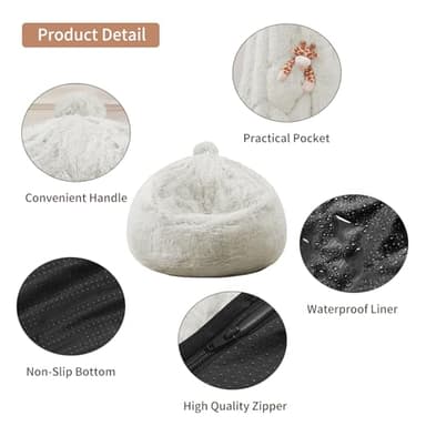 Stuffed Animal Storage Bean Bag (Cover Only), Adult Bean Bag Chair Covers Machine Washable, White Bean Bag Chair Without Filler Included - Image 4