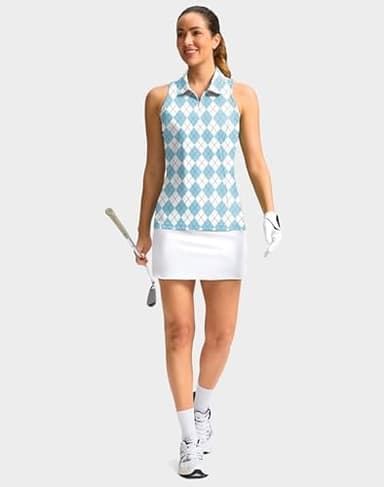 Women's Sleeveless Golf Shirt Zip Up Quick Dry Collared Tank Tops Racerback Tennis Athletic Polo Shirts for Women(Blue Plaid,XXL) - Image 5