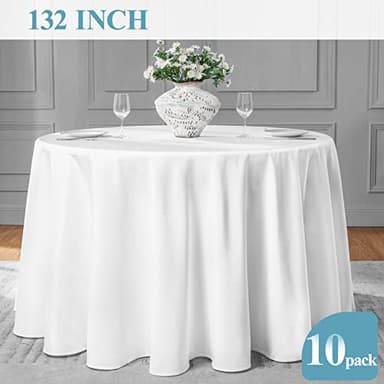 VidaFete Round Tablecloth 132inch 10pack Polyester Table Cloth, Stain Wrinkle Resistant Polyester Dining Table Cover for Kitchen Dinning Party Wedding Rectangular Tabletop Buffet Decoration(White) - Image 5