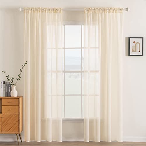 MIULEE 2 Panels Solid Color Sheer Window Curtains Elegant Window Voile Panels/Drapes/Treatment for Bedroom Living Room (54 X 96 Inches Cream Beige) - Image 1